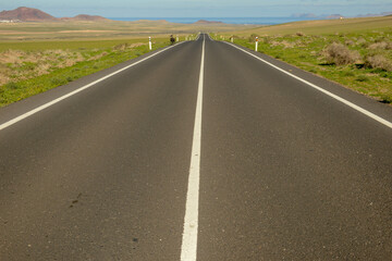 Road to Famara beach at Lanzarote on Canary islands, Spain