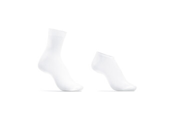 Blank white long and low cut socks on tiptoe mockup