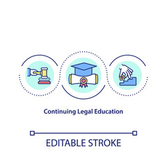 Continuing legal education concept icon. Study in law school, college reentry. Academic degree idea thin line illustration. Vector isolated outline RGB color drawing. Editable stroke
