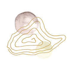 Creative minimalist hand painted illustration for wall decoration, postcard or brochure design.  Watercolor sepia and gold ink.