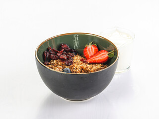Sweet Granola with milk for breakfast