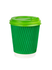 Green paper corrugated cup for coffee isolated on the white background
