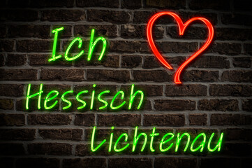 Leuchtreklame, Ich liebe Hessisch Lichtenau, Hessen, Deutschland, Europa | Illuminated advertising, I love Hessisch Lichtenau, Hesse, Germany, Europe