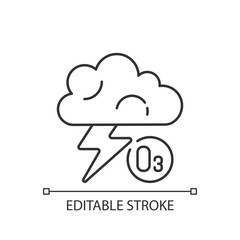Lightning linear icon. Lightning significantly increases regional ozone and other gases. Thin line customizable illustration. Contour symbol. Vector isolated outline drawing. Editable stroke