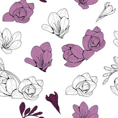 Seamless floral pattern. Botanical flowers. Black and white flower and colored. Vector illustration.