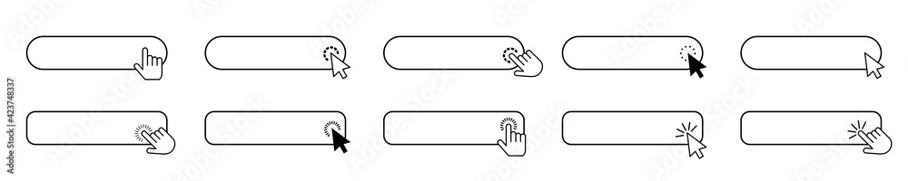 Fototapete set of web buttons with cursor and hand clicking. linear button set with pointers. vector collection