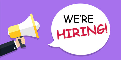 We're hiring announcement. Job offer banner design. Employment and work concept. Vector illustration