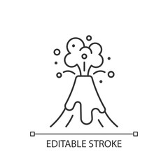 Volcanic activity linear icon. Volcanic eruptions are major source of natural pollution problem. Thin line customizable illustration. Contour symbol. Vector isolated outline drawing. Editable stroke