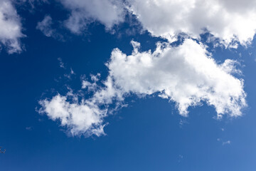 Detail of cumulus clouds. Veil clouds in a blue sky. 