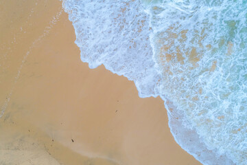 Aerial view sea wave beach sanndy copy space