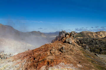 Volcanic activity landscape in Landmannalaugar, Fjallabak Nature Reserve, Iceland, Europe