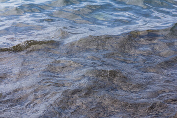 Sea surface with small waves, in blue and turquoise color tones