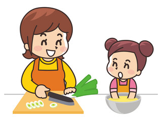 母と娘でクッキング