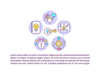 Creative thinking concept line icons with text. PPT page vector template with copy space. Brochure, magazine, newsletter design element. Brainstorming linear illustrations on white