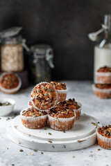 Apple muffins with whole grain flour with pumpkin seeds