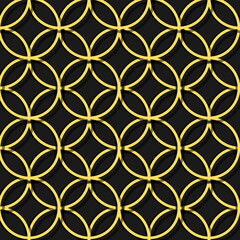 Abstract seamless background. Yellow geometric repeating circles on a black background.