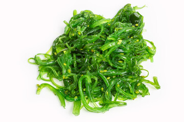 fresh green wakame seaweed salad