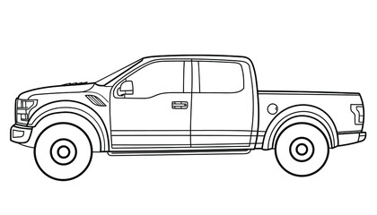 Pickup Truck. Side view. Vector doodle illustration