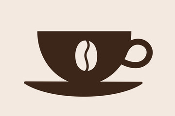 Cup and mug with symbol of coffee bean - drinking  beverage and drink. Isolated vector illustration.
