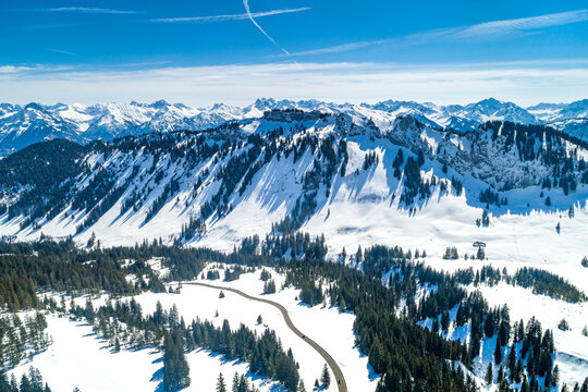 Germany, Bavaria, Allg&auml;u, Grasgehren, Riedbergpass, aerial view to Besler mountain and Balderschwang