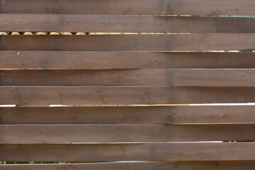 Wooden fence made of horizontal brown boards