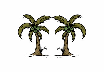 Obraz premium Colorful twin coconut trees illustration