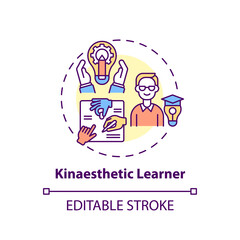 Kinaesthetic learner concept icon. Tactile learning. Self development and improvement in studying idea thin line illustration. Vector isolated outline RGB color drawing. Editable stroke