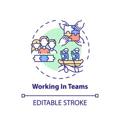 Working in teams concept icon. Cooperative effort. Collaboration to achieve goals. Self development idea thin line illustration. Vector isolated outline RGB color drawing. Editable stroke