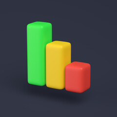 Simple graph icon with colorful rectangles 3D-illustration on pastel background. 3d render minimal concept.