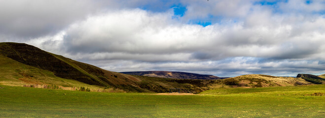 Panoramic landscape with clouds of Mam tor, Castleton, Derbyshire, UK