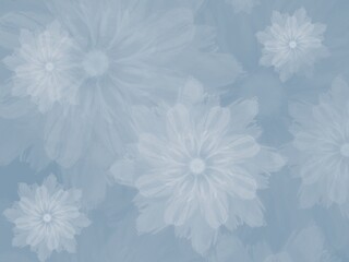 Thin white flowers on a pastel blue-gray background.  Tablet-created background image in spring concept or marriage graphics.