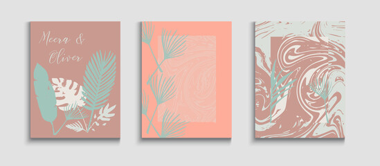 Abstract Elegant Vector Posters Set. Cool Olive Leaves Invitation