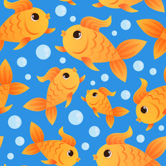 Fototapeta na wymiar Seamless pattern. Goldfish and bubbles. On a 