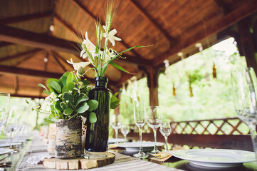 rustic flower decoration of table