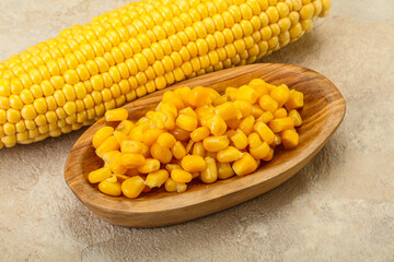 Sweet yellow corn in the bowl