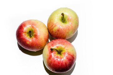 Three fresh apples isolated on white background. Copy space