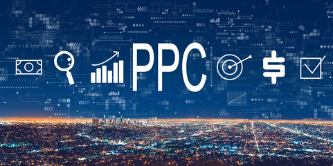 PPC - Pay per click concept with downtown Los Angeles