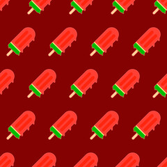 IceCream Pattern. Red Watermelon Pattern. Seamless IceCream Wallpaper. Vector Pattern. Red Seamless IceCream Pattern.