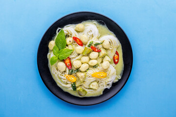 Rice Noodles with Green Curry Meatballs