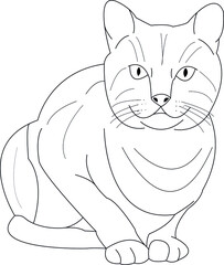 Vector hand painted graphic animal doodle illustration with black contour line cat icon on the transparent background for design elements