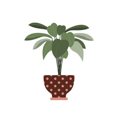 Fototapeta na wymiar Plant icon Vector illustration in flat design Lush bush in dotted ceramic flower pot isolated on white background