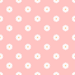 Camomile seamless pattern Vector illustration for wrapping paper Cute print with small daisy flowers on light pink background