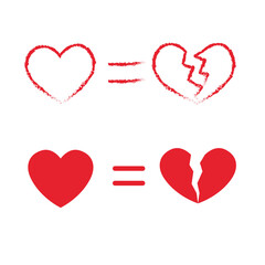 Red heart - outline drawing for an emblem or logo. Template for greeting card for Valentine s Day.