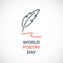 World poetry day, march 21. Poster with Inkwell and feather. Vector illustration.