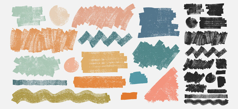 Set of Grunge elements for social media. Paintbrush, brush strokes templates. Design rectangle text boxes or speech bubbles. Vector dirty distress texture banners for social networks story and posts.