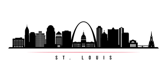 St.Louis skyline horizontal banner. Black and white silhouette of St.Louis, Missouri. Vector template for your design. - 423765570