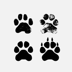 Tiger, dog or cat set paw print flat icon for animal apps and websites. Collection of template for your graphic design. Vector illustration. Isolated on white background.
