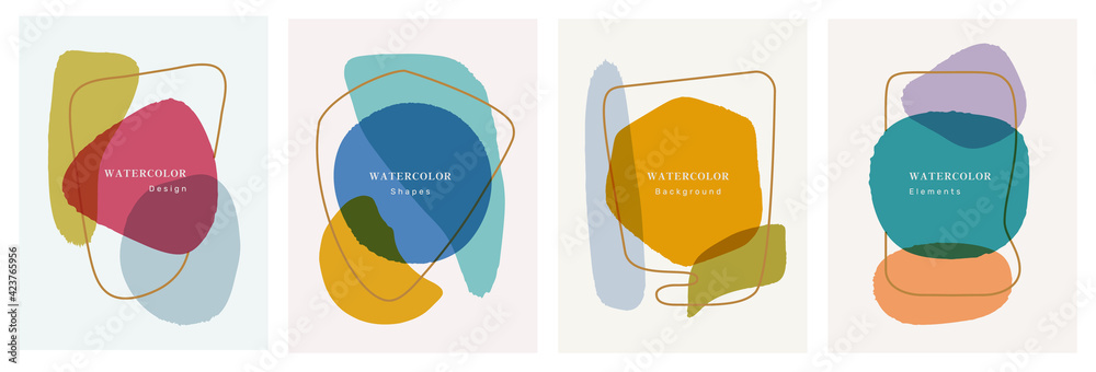 Poster abstract blobs watercolor backgrounds, banners, posters brochures design elements set. vector pastel