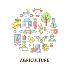 Agriculture abstract color concept layout with headline. Vegetable cultivation and seedling. Growing harvest. Farming creative idea. Isolated vector filled contour icons for web background