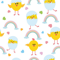 Chicken and rainbow pattern on white background